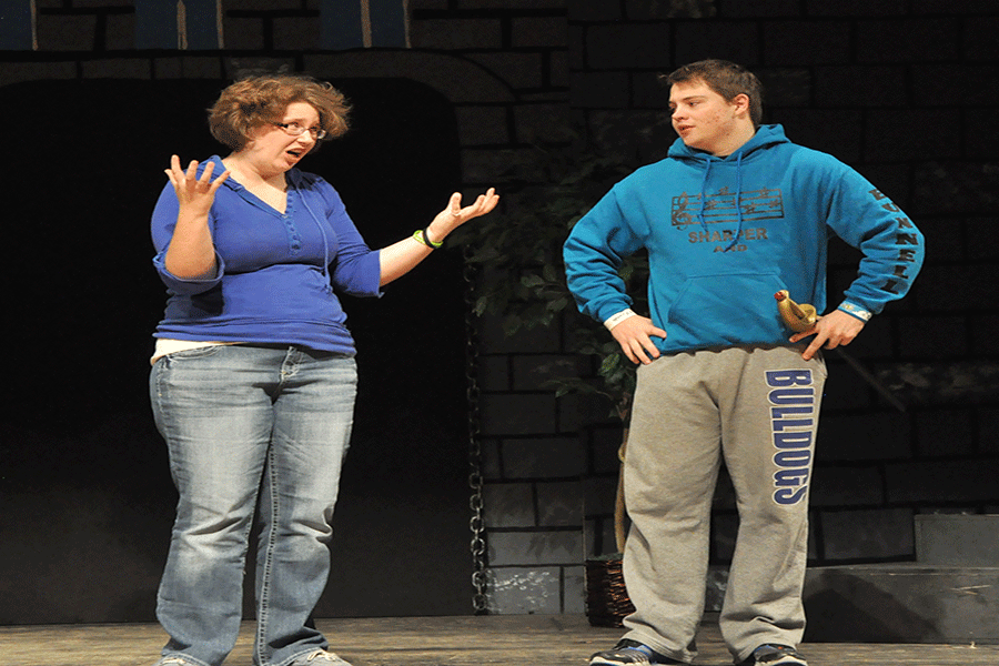Left to right; Bethany Baker and Roger Bunnell acting out a scene