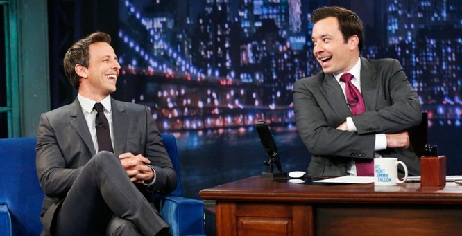 Seth Meyers featured on one of Jimmy Fallons final shows of Late Night.