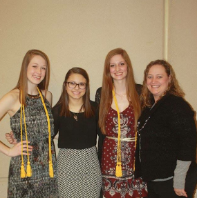 The SPUD editors together with the advisor, Tera Digmann after the induction ceremony. (left to right: Madison Hiemstra, Peyton Stoike, Morgan Johnston and Tera Digmann)